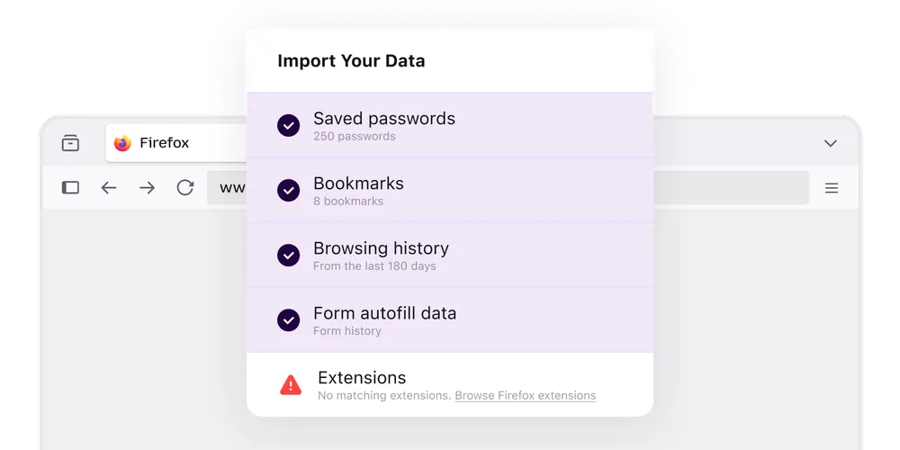 Firefox Import Your Data 数据导入面板