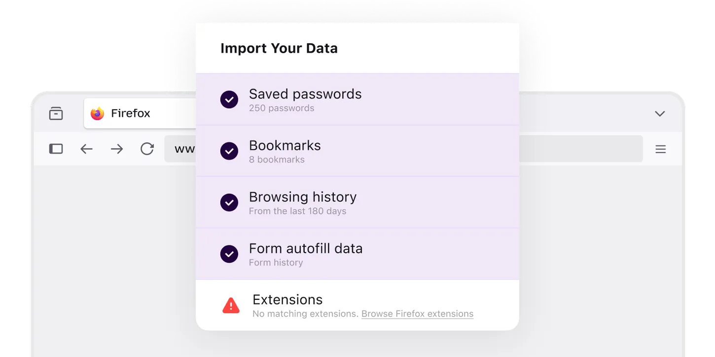 Firefox 数据导入项目面板